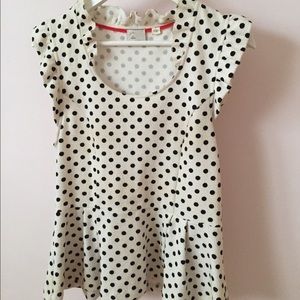 Anthropologie polka dot peplum top